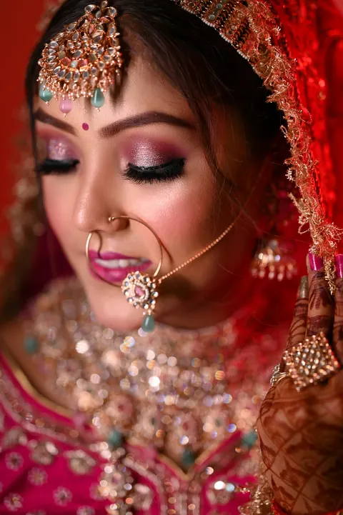 Close portrait of a bride with a nose ring